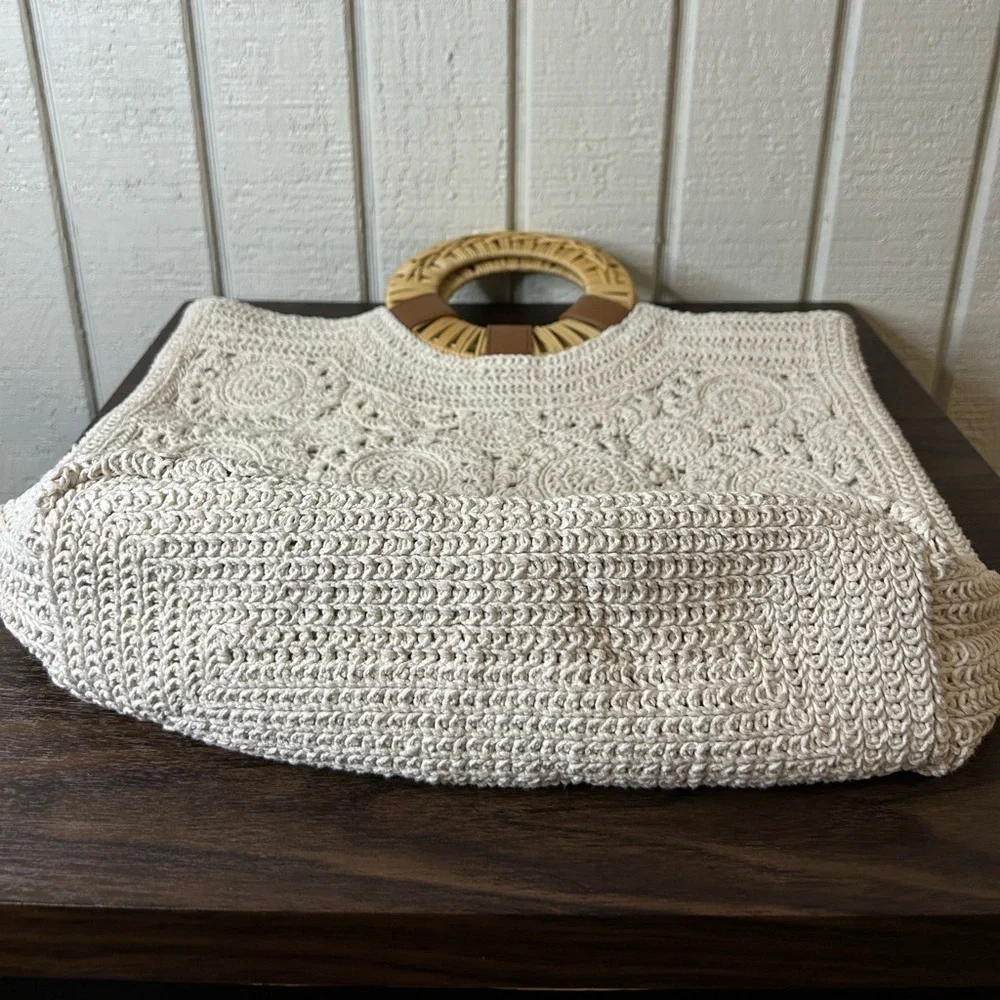 Talbots Crochet Round Handle Tote Bag